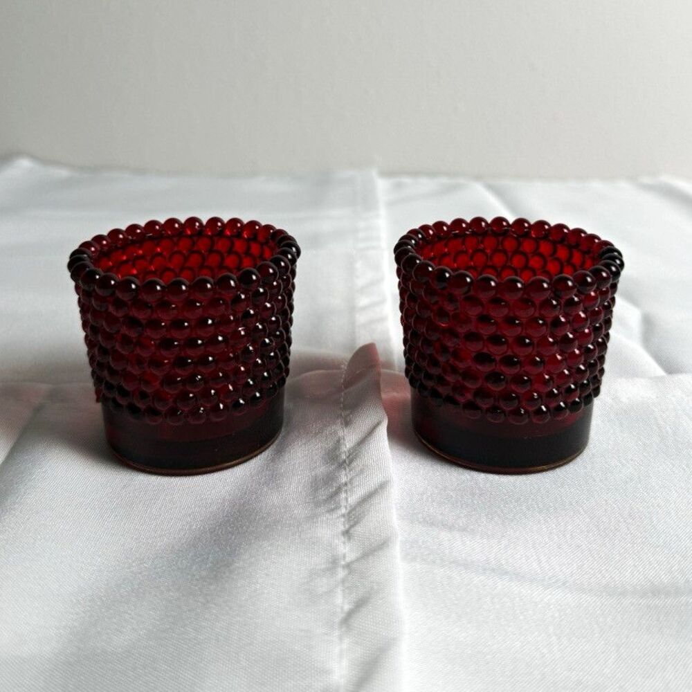 Set of 2 Red Glass Votive/Tea Light Candle Holders Candle Holder Set